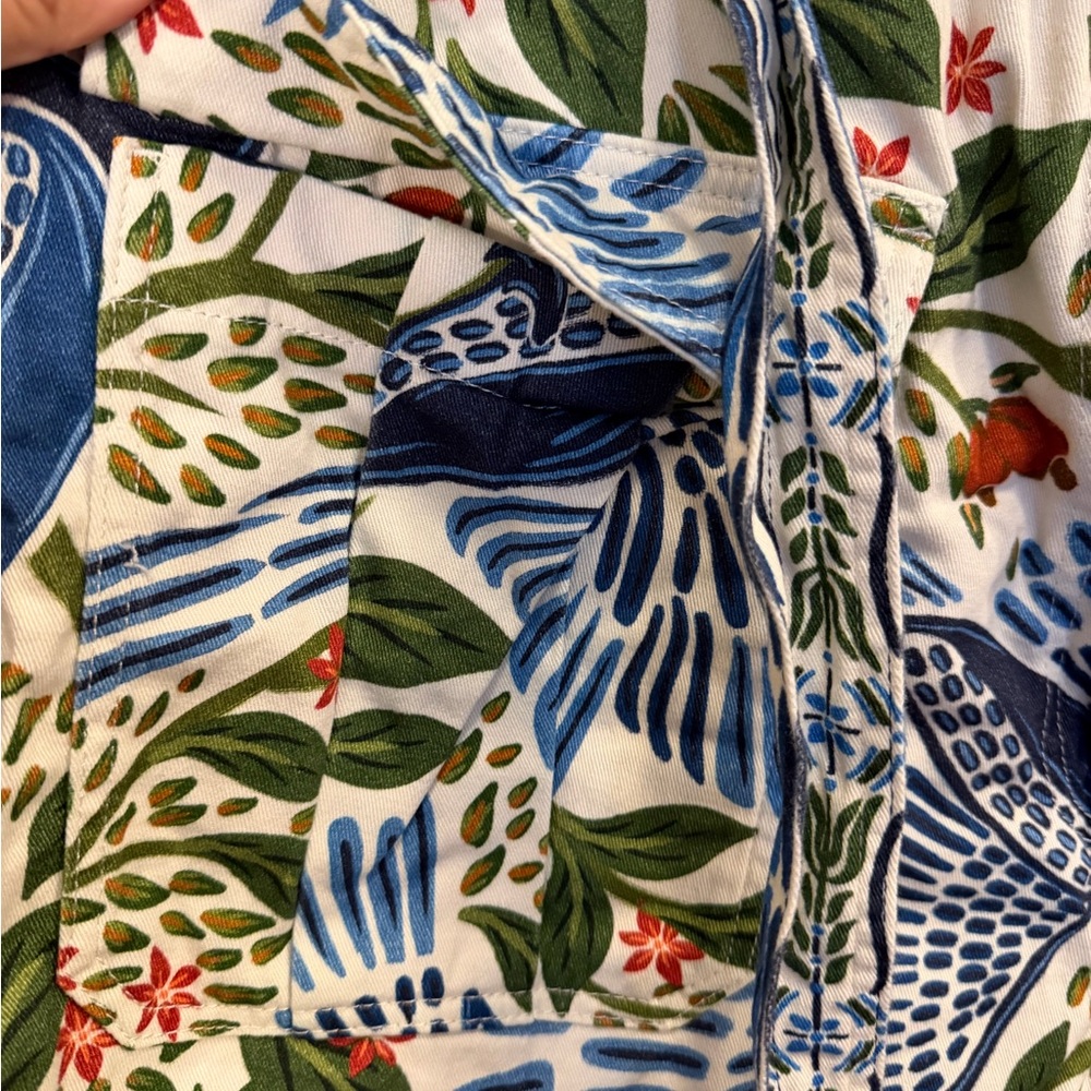 Farm Rio Blue Macaw High-Waist Paperbag Shorts with Tie Belt and Pockets, XL - Picture 4 of 6